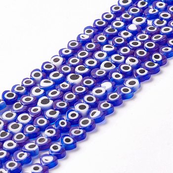 Handmade Evil Eye Lampwork Beads Strands, Heart, Blue, 5x6x2mm, Hole: 1mm, about 63~67pcs/strand, 12.60~12.99 inch(32~33cm)