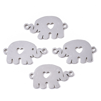 201 Stainless Steel Links connectors, Laser Cut, Elephant, Stainless Steel Color, 11x19.5x1mm, Hole: 1.4mm