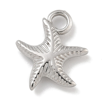 Anti-Tarnish 304 Stainless Steel Pendants, Stainless Steel Color, Starfish, 15.5x14x3.3mm, Hole: 2.6mm