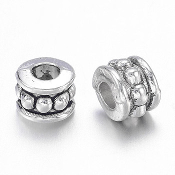 Tibetan Style Alloy Beads, Lead Free & Nickel Free & Cadmium Free, Column, Antique Silver, 6x4.5mm, Hole: 2.5mm