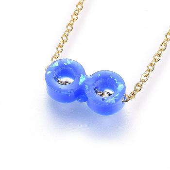 304 Stainless Steel Pendant Necklaces, with Epoxy Resin, Infinity, Dodger Blue, Golden, 18.11 inch(46cm)