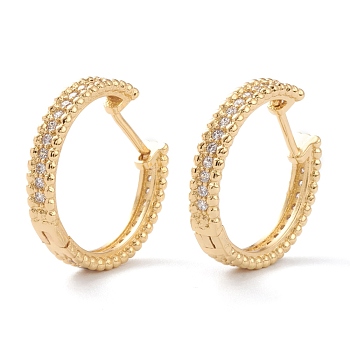 Brass Micro Pave Clear Cubic Zirconia Huggie Hoop Earrings, Long-Lasting Plated, Ring, Real 18K Gold Plated, 4x23mm, Pin: 1mm