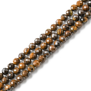 Natural Tiger Eye Beads Strands, Faceted Round, 4mm, Hole: 0.2mm, about 96~102pcs/strand, 15.35''~15.55''(39~39.5cm)