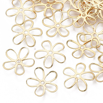 Brass Bead Caps, Nickel Free, 5-Petal, Flower, Real 18K Gold Plated, 12.5x13x1.5mm, Hole: 1.4mm