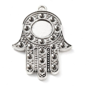 Alloy Pendant Cabochon Settings, Hamsa Hand, Antique Silver, Tray: 10mm, Fit for 2mm Rhinestone, 41x29x2mm, Hole: 2.8mm, about 222pcs/1000g