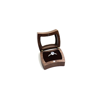 Wooden Ring Boxes, with Magnetic Clasp and Clear Window, Rectangle, Coconut Brown, 5x4.5cm