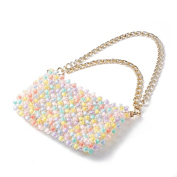 Transparent Acrylic Bead in Bead Woven Bags, with Aluminium Double Link Bag Chains Strap, Colorful, 420mm