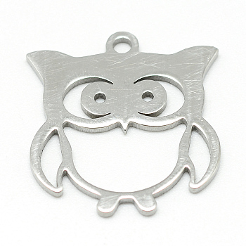 304 Stainless Steel Pendants, Owl, Stainless Steel Color, 19x18x1mm, Hole: 2mm