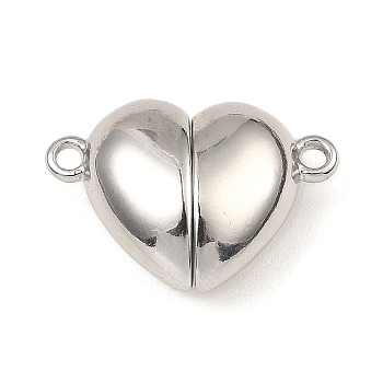 304 Stainless Steel Magnetic Clasps, Heart, Stainless Steel Color, 10.5x17x6.5mm, Hole: 1.5mm