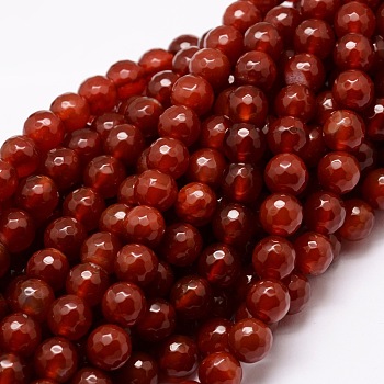 Dyed Natural Agate Faceted Round Beads Strands, Dark Red, 10mm, Hole: 1mm, about 38pcs/strand, 14.5 inch