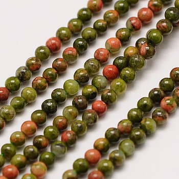 Natural Gemstone Unakite Round Beads Strands, 3mm, Hole: 0.8mm, about 126pcs/strand, 16 inch