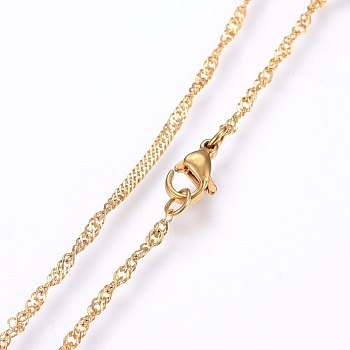 304 Stainless Steel Singapore Chain Necklaces, Water Wave Chain Necklaces, with Lobster Claw Clasps, Golden, 17.7 inch(45cm), 1.8x0.3mm