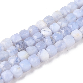 Natural Blue Lace Agate Beads Strands, Faceted, Cube, 4~5x4~5x4~5mm, Hole: 0.8mm, about 92~105pcs/strand, 14.96~15.35 inch(38~39cm)