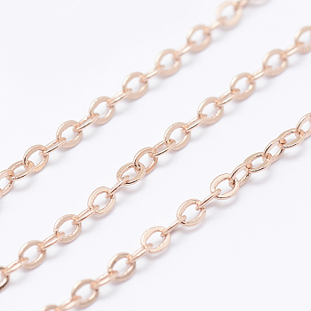 Brass Cable Chains, Soldered, Long-Lasting Plated, Flat Oval, Cadmium Free & Lead Free, Rose Gold, 1.5mm, Link: 2.1x1.5mm