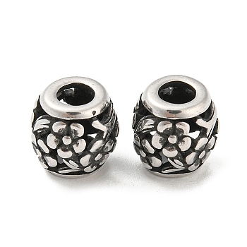 316 Surgical Stainless Steel  Beads, Flower, Antique Silver, 9.5x9.5mm, Hole: 4mm