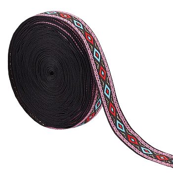 Ethnic Style Jacquard Polyester Ribbons, Garment Accessories, Rhombus Pattern, Colorful, 3/4 inch(19mm), about 10.94 Yards(10m)/Bag