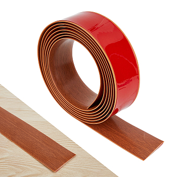 PVC Self-Adhesive Floor & Door Cover Transition Strip, Wood Grain Print Pattern Threshold Flat Edge Trim, Laminate Floor & Carpet Gap Covering Joining Strip, Sienna, 50x3.8mm, 3m/roll