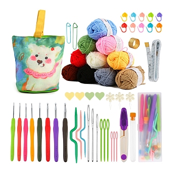 Crochet Kits with Yarn Set for Beginners Adults Kids, Knitting Tool Accessories with Bear Pattern Carry Bag, Crochet Starter Kit, Mixed Color, Packing: 350x200x90mm