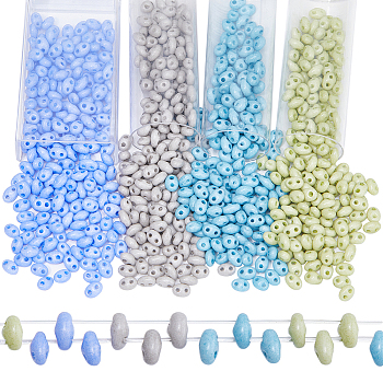 776Pcs 4 Colors 2-Hole Seed Beads, Czech Glass Beads, Oval, Mixed Color, 5x3~3.5x2.5~3mm, Hole: 0.5mm, about 194Pcs/color