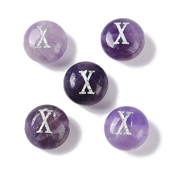 Natural Amethyst Beads, Rondelle with Letter, Letter X, 8.5~9x5~5.5mm, Hole: 1.2mm