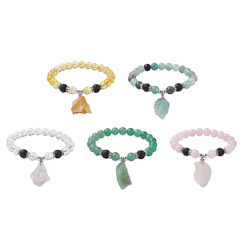 Natural Gemstone Beaded Stretch Bracelets, Rough Raw Stone Charms Bracelets for Women, Inner Diameter: 2-1/4 inch(5.8cm)