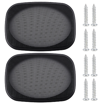 ABS & Steel Mesh Speaker Grills Covers, Car Audio Horn Guard Protector, with Iron Screws, Rectangle, Black, 170x245x20mm, Hole: 4.5mm