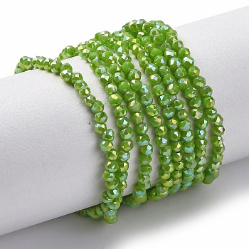 Transparent Electroplate Glass Beads Strands, Round Beads Strands, Faceted, Green, 2mm, Hole: 0.6mm, about 182~188pcs/strand, 13.78~14.33''(35~36.4cm)