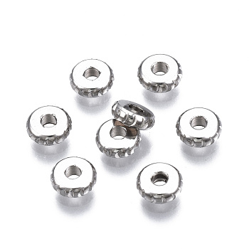 201 Stainless Steel Spacer Beads, Flat Round, Stainless Steel Color, 2x6mm, Hole: 2mm