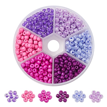 1440Pcs 6 Style Glass Seed Beads, Ceylon & Transparent Inside Colours & Baking Paint, Round Hole, Round, Mixed Color, 4~5x2.5~4.5mm, hole: 1~2mm, about 240pcs/style