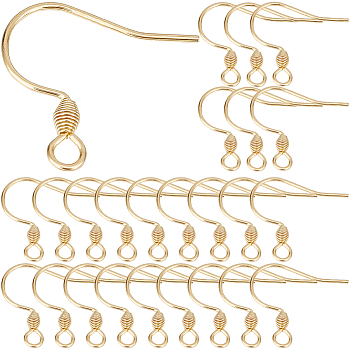 150Pcs 304 Stainless Steel Earring Hooks, Ear Wire, with Horizontal Loop, Real 18K Gold Plated, 17x18x2.4mm, Hole: 1.8mm, 21 Gauge, Pin: 0.7mm