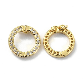 Brass Crystal Rhinestone Twister Clasps, Ring, Real 18K Gold Plated, 15x2.5mm, Inner Diameter: 10mm
