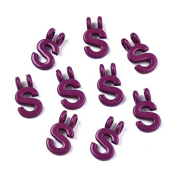 Spray Painted Alloy  2-Loop Link Pendants, Cadmium Free & Lead Free, Letter, Letter.S, 13.5x7.5x1.5mm, Hole: 2mm