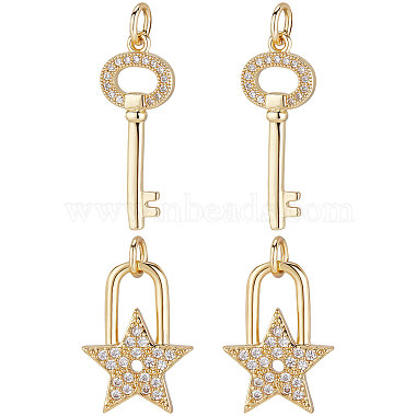 Real 18K Gold Plated Clear Mixed Shapes Brass+Cubic Zirconia Pendants