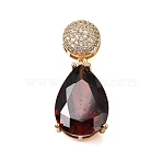 Brass Pave Cubic Zirconia Pendants, Teardrop Charms, Real 18K Gold Plated, Dark Red, 30.5mm, Hole: 4x2.5mm(KK-N290-33G-01)