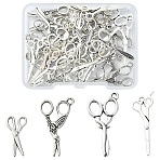 40Pcs 4 Styles Tibetan Style Alloy Pendants, Scissors, Antique Silver, 17.5~30.5x8.5~15x1.5~3.5mm, Hole: 1.5~1.8mm, 10pcs/style(TIBEP-YW0001-93)