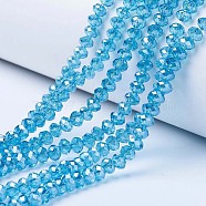 Electroplate Glass Beads Strands, Pearl Luster Plated, Faceted, Rondelle, Deep Sky Blue, 6x5mm, Hole: 1mm, about 83~85pcs/strand, 38~39cm(X-EGLA-A034-T6mm-A13)