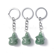 Natural Green Aventurine Keychains, with Iron Keychain Clasps, Ghost, 8cm(KEYC-P011-04P-06)