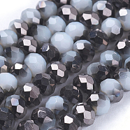 Electroplate Glass Faceted Rondelle Beads Strands, Imitation Jade, Half Plated, Black, 3x2mm, Hole: 1mm, about 123~127pcs/strand, 15~16 inch(38~40cm)(X-EGLA-D020-3x2mm-04)