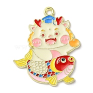 Alloy Enamel Pendants, Golden, Dragon Charm, Fish, 30x25x1mm, Hole: 1.8mm(ENAM-M216-01D-G)