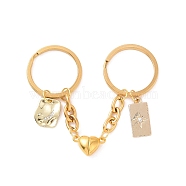 Alloy Rectangle with Star & Moon Pendant Keychains, Magnetic Heart Clasp Couple Keychain, Golden, 10.7cm(KEYC-JKC00425-01)