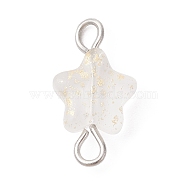 Spray Painted Glass Connector Charms, Star Links with Platinum Tone Brass Double Loops, Clear, 15x8x4mm, Hole: 1.5~1.8mm(PALLOY-JF02338-02)