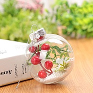 Transparent Plastic Fillable Ball Pendants Decorations, with Red Fruit inside, Christmas Tree Hanging Ornament, Clear, 60mm(XMAS-PW0002-02A-08)