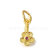 Rack Plating Brass Micro Pave Cubic Zirconia Ice Pick Pinch Bails, Long-Lasting Plated, Lead Free & Cadmium Free, Flower, Golden, Magenta, 12.5x6x7mm, Hole: 4.5mm, Pin: 1mm(KK-F883-16G-01)