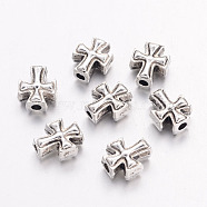 Tibetan Style Alloy Beads, Cross, Cadmium Free & Lead Free, Antique Silver, 10x8x4.2mm, Hole: 2mm(PALLOY-AN-98278-AS-RS)