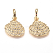 Brass Micro Pave Cubic Zirconia Pendants, Long-Lasting Plated, Scallop, Clear, Golden, 20x19.5x4mm, Hole: 8x2mm(ZIRC-G168-07G)