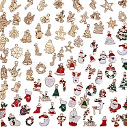 100Pcs Christmas Alloy Enamel Charms, Golden, Mixed Shapes, Mixed Color, 13mm~33mm(JX156A)