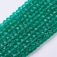 Transparent Glass Bead Strands, Faceted, Rondelle, Sea Green, 4x3mm, Hole: 1mm, about 140~145pcs/strand, 17 inch(GLAA-R029-4mm-04A)