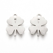 304 Stainless Steel Charms, Laser Cut, Clover, Stainless Steel Color, 11.5x9.5x1mm, Hole: 1.2mm(STAS-I151-47P)