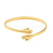 Ion Plating(IP) 304 Stainless Steel Double Hands Hug Open Cuff Bangle, Jewelry for Women, Real 18K Gold Plated, Inner Diameter: 2 inch(5.2cm)(BJEW-L682-003G)