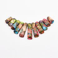 Assembled Gold Line and Imperial Jasper Beads Strands, Graduated Fan Pendants, Focal Beads, Dyed, Colorful, 16~39x9.5~10x5mm, Hole: 1mm, 11pcs/strand, 3.27 inch(G-P298-K01)